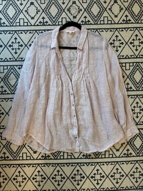 Eileen Fisher Blush Pink Linen-Blend Pintuck Button Down Shirt